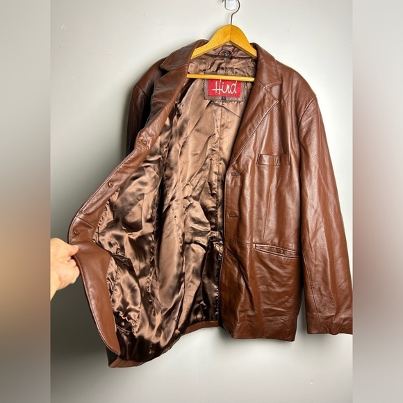 Hind Leather 100% Genuine Leather Brown Vtg 90s y2K Sz L retro boho motorcycle - Picture 5 of 14
